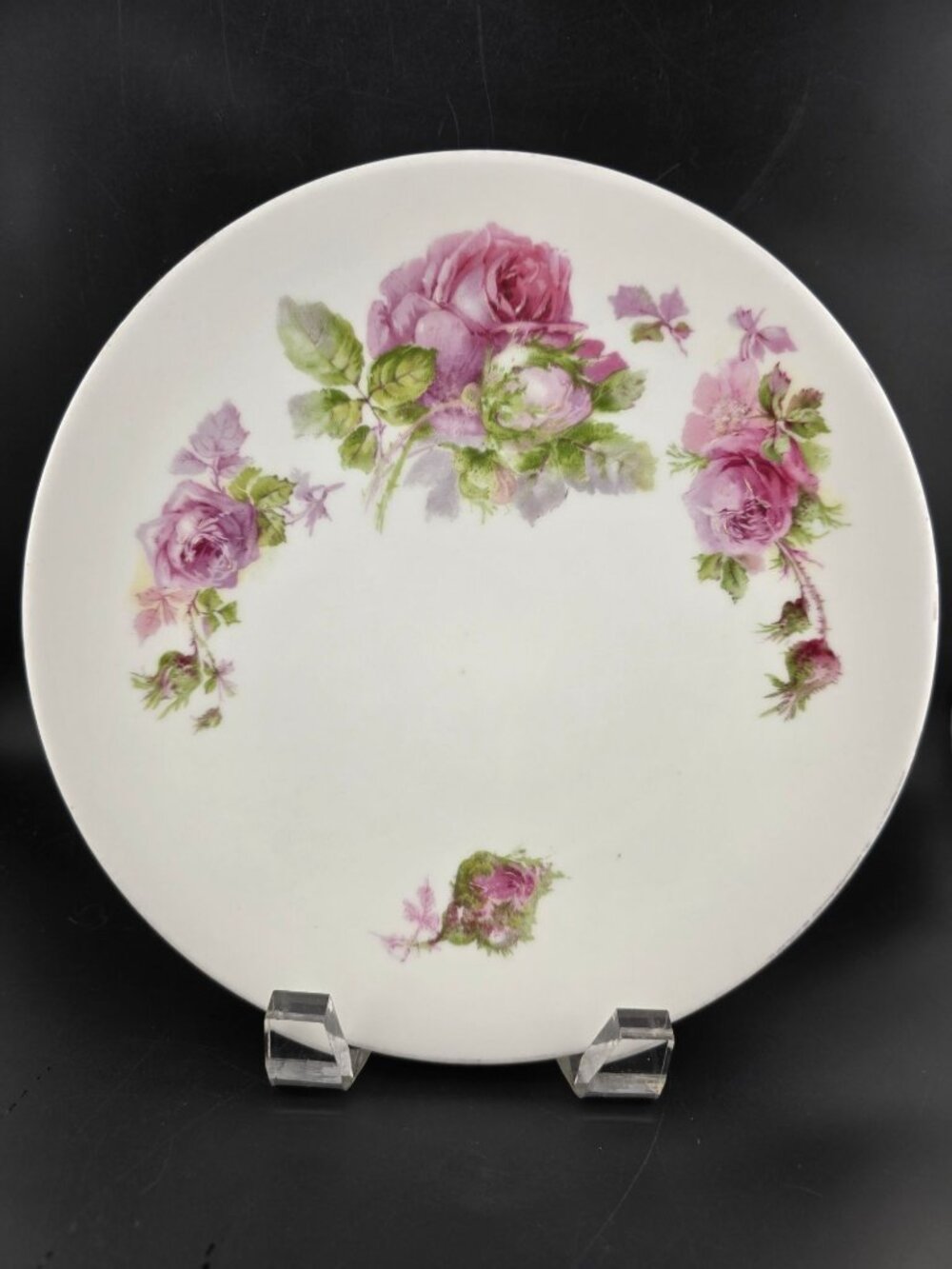 Vintage Silesia Poland Hand-Painted Floral Porcelain Plate 8.5" Pink Roses READ